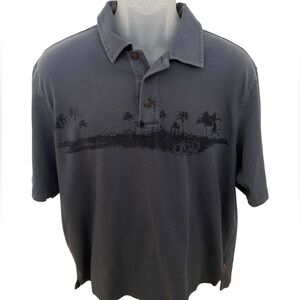 QUIKSILVER Edition Grey Polo Surf Palm Trees Collared Shirt Men M Medium